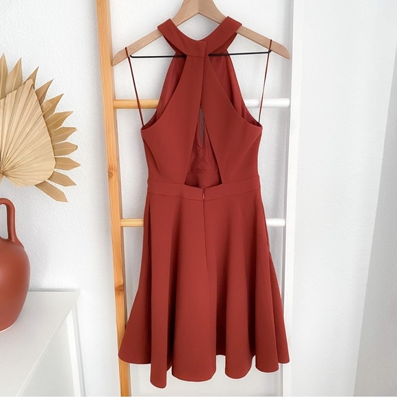 C/MEO Collective Witness Mini Dress in Marsala Red Halter Neck Cutout Sleeves XS - Picture 5 of 16